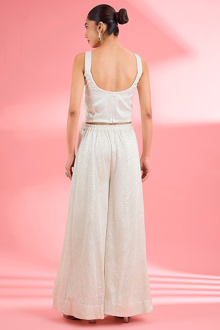Ivory Georgette Party Wear Sharara Set by Milu Madan at Pernia's Pop Up Shop