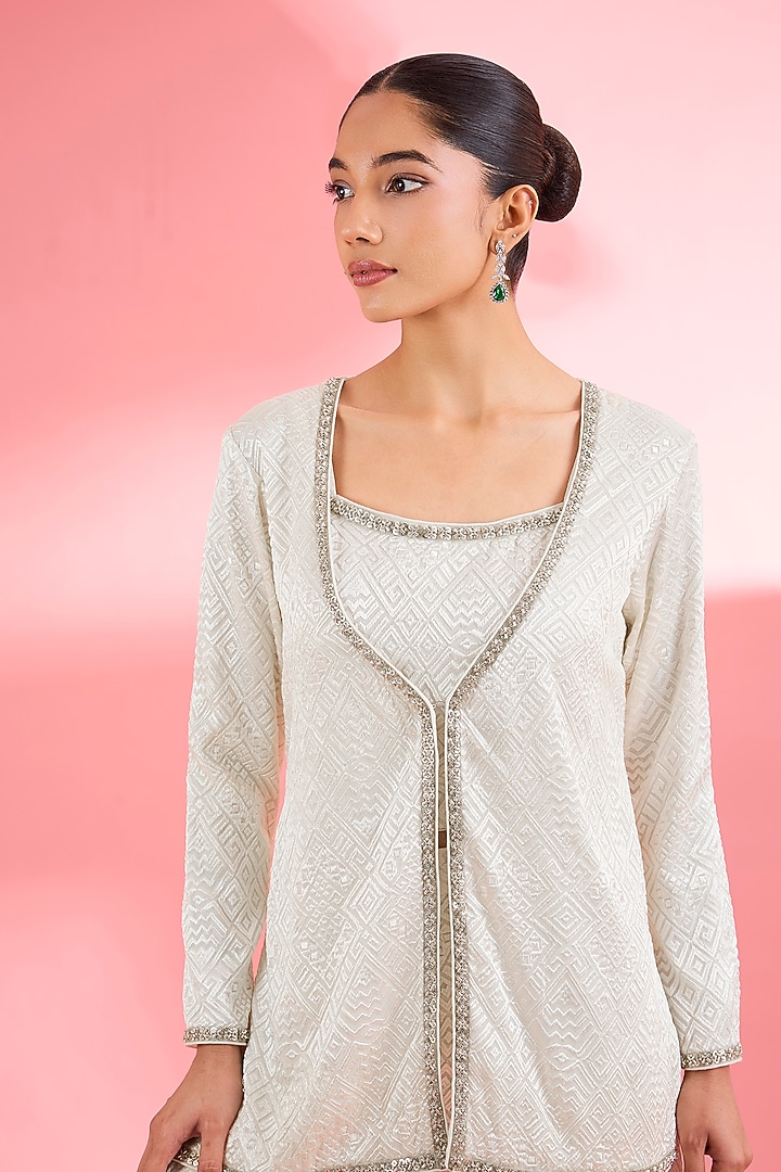 Ivory Georgette Party Wear Sharara Set by Milu Madan at Pernia's Pop Up Shop