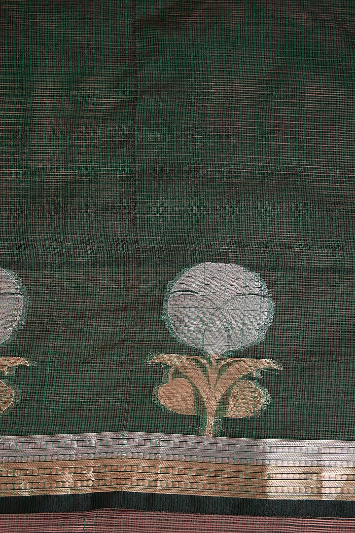 Dark Green Kota Doria Silk Zari Festive Saree Set by Milu Madan at Pernia's Pop Up Shop