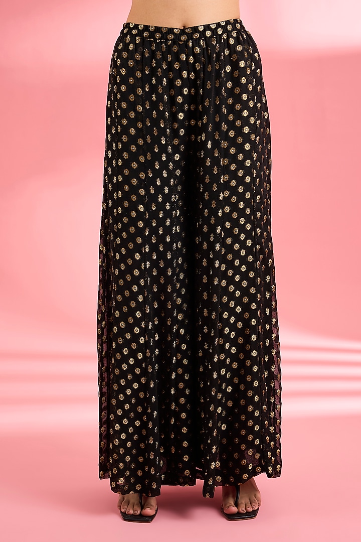 Black Katan Silk Sequins Embroidered Party Wear Anarkali Set by Milu Madan at Pernia's Pop Up Shop