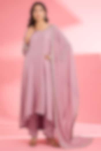 Pink Katan Silk Cutdana Embroidered A-Line Kurta Set by Milu Madan at Pernia's Pop Up Shop