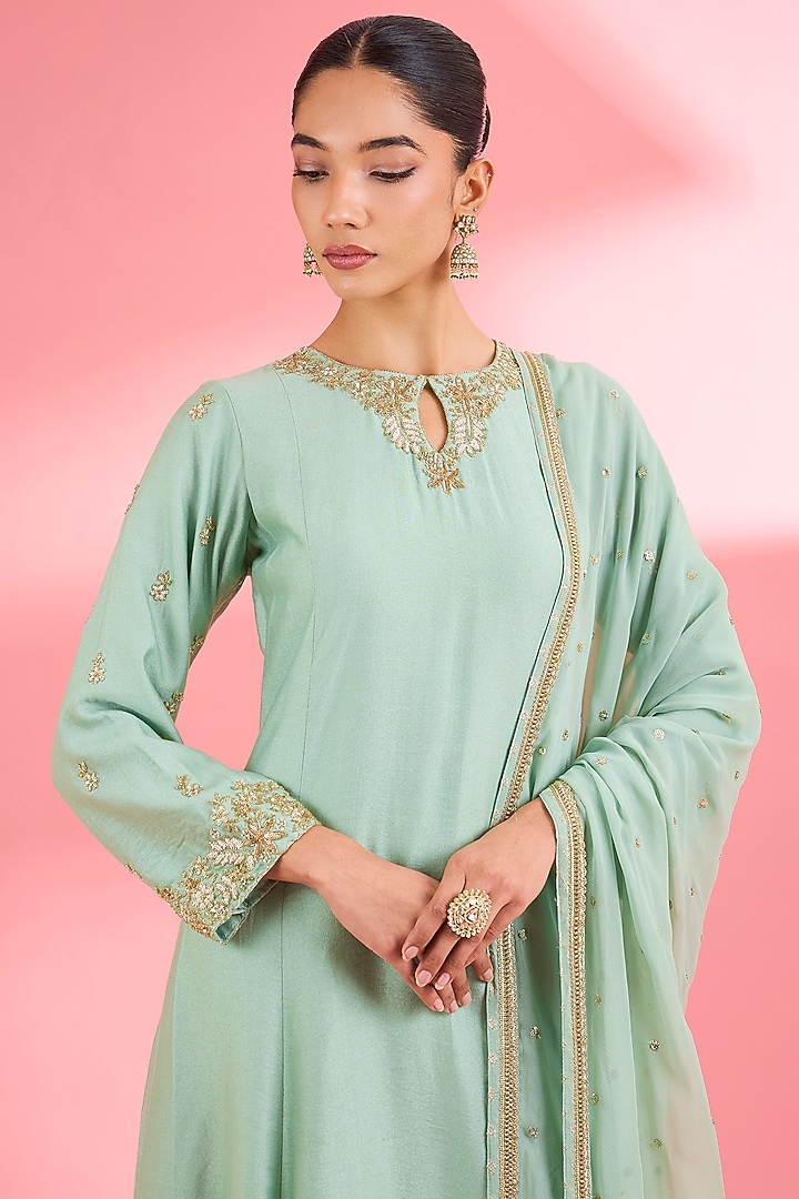 Sea Green Katan Silk Cutdana Embroidered Kurta Set by Milu Madan at Pernia's Pop Up Shop