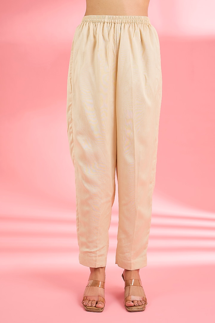 Light Beige Katan Silk Cutdana Embroidered A-line Kurta Set by Milu Madan at Pernia's Pop Up Shop