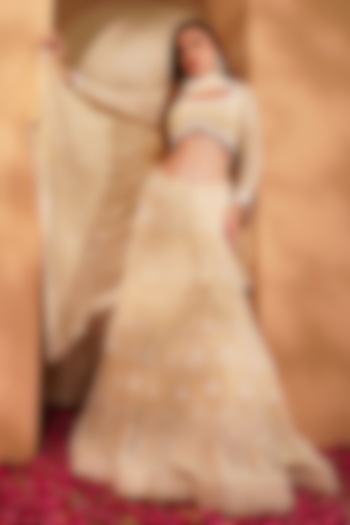 Light Beige Georgette Sequins Embroidered Wedding Lehenga Set by Milu Madan at Pernia's Pop Up Shop