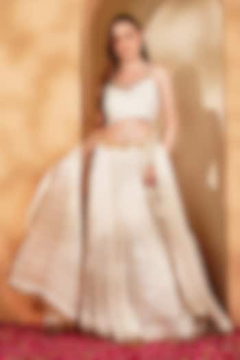 White Georgette Sequins Embroidered Wedding Lehenga Set by Milu Madan at Pernia's Pop Up Shop