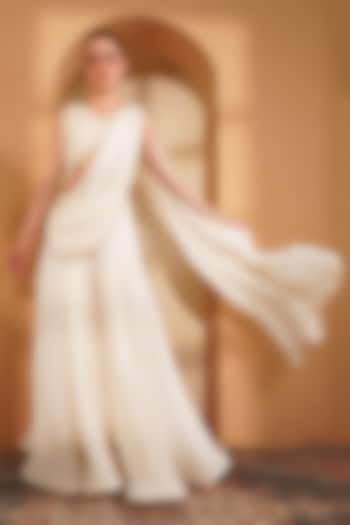 Ivory Crepe Party Wear Sharara Set by Milu Madan at Pernia's Pop Up Shop