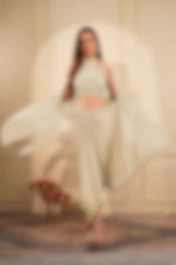 Dull Ivory Crepe Draped Skirt Set by Milu Madan at Pernia's Pop Up Shop