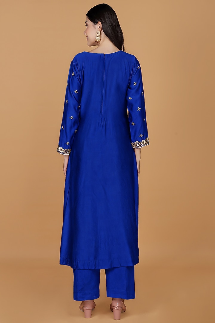Royal Blue Katan Silk Cutdana Embroidered Kurta Set by Milu Madan at Pernia's Pop Up Shop