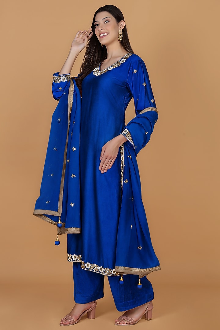 Royal Blue Katan Silk Cutdana Embroidered Kurta Set by Milu Madan at Pernia's Pop Up Shop