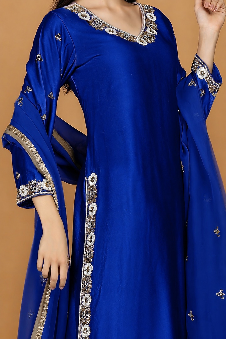 Royal Blue Katan Silk Cutdana Embroidered Kurta Set by Milu Madan at Pernia's Pop Up Shop