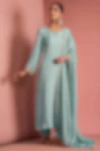 Blue Viscose Silk Cutdana Embroidered Kurta Set by Milu Madan at Pernia's Pop Up Shop