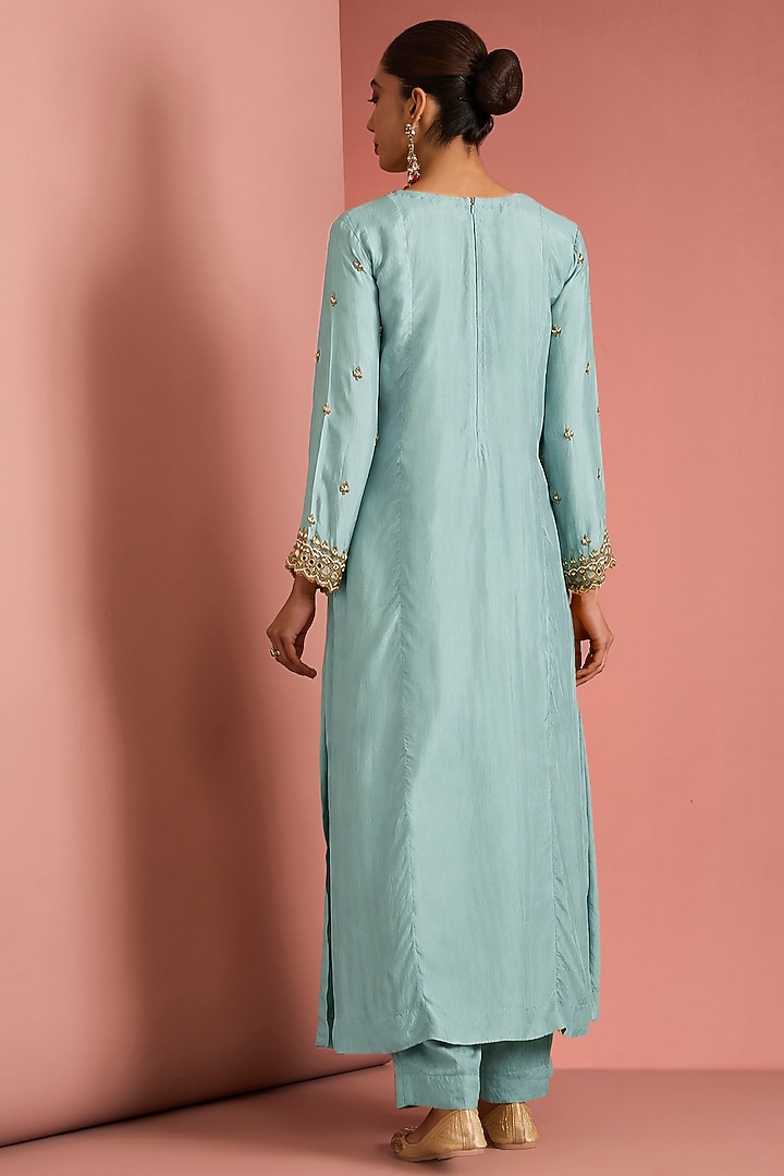 Blue Viscose Silk Cutdana Embroidered Kurta Set by Milu Madan at Pernia's Pop Up Shop