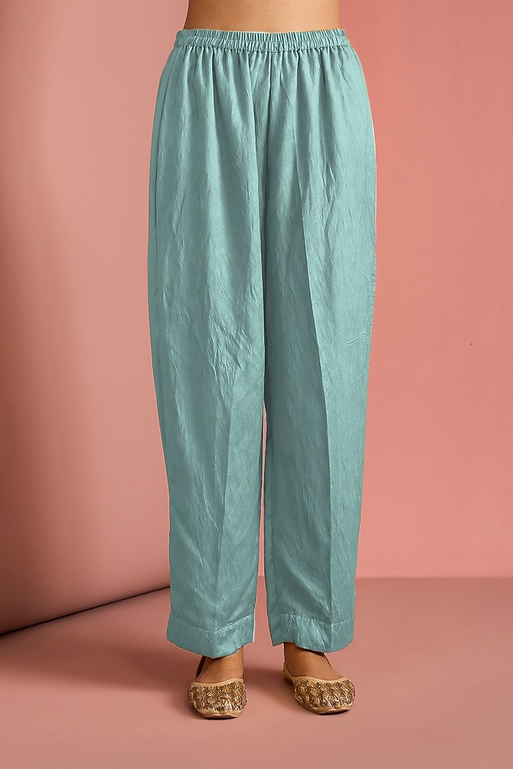 Blue Viscose Silk Cutdana Embroidered Kurta Set by Milu Madan at Pernia's Pop Up Shop