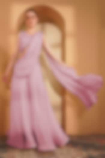 Pink Crepe Pearl Work Draped Wedding Sharara Set by Milu Madan at Pernia's Pop Up Shop