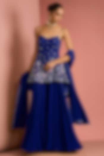 Dark Blue Viscose Georgette Party Wear Sharara Set by Milu Madan at Pernia's Pop Up Shop