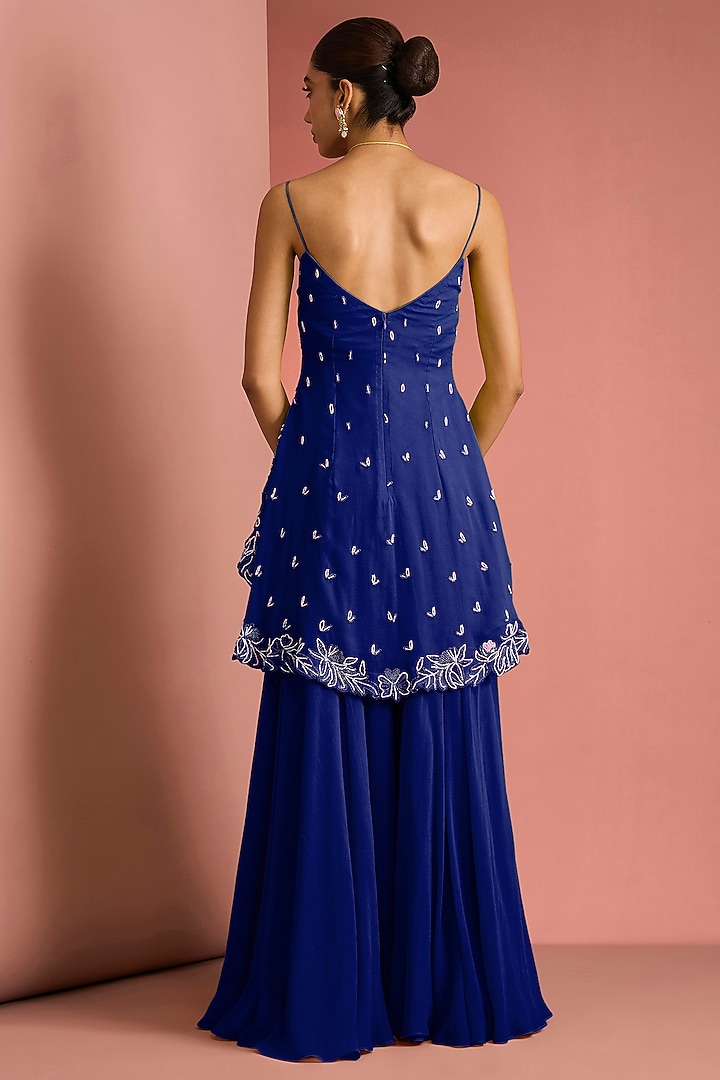 Dark Blue Viscose Georgette Party Wear Sharara Set by Milu Madan at Pernia's Pop Up Shop