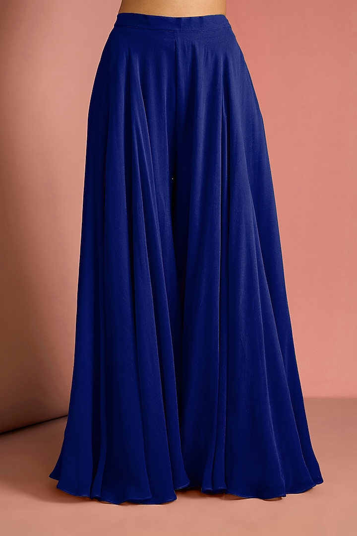 Dark Blue Viscose Georgette Party Wear Sharara Set by Milu Madan at Pernia's Pop Up Shop