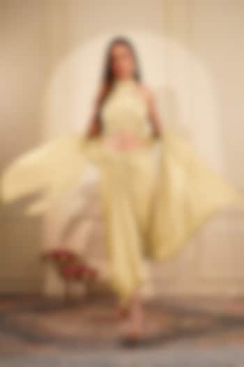 Cream Crepe Draped Skirt Set by Milu Madan at Pernia's Pop Up Shop