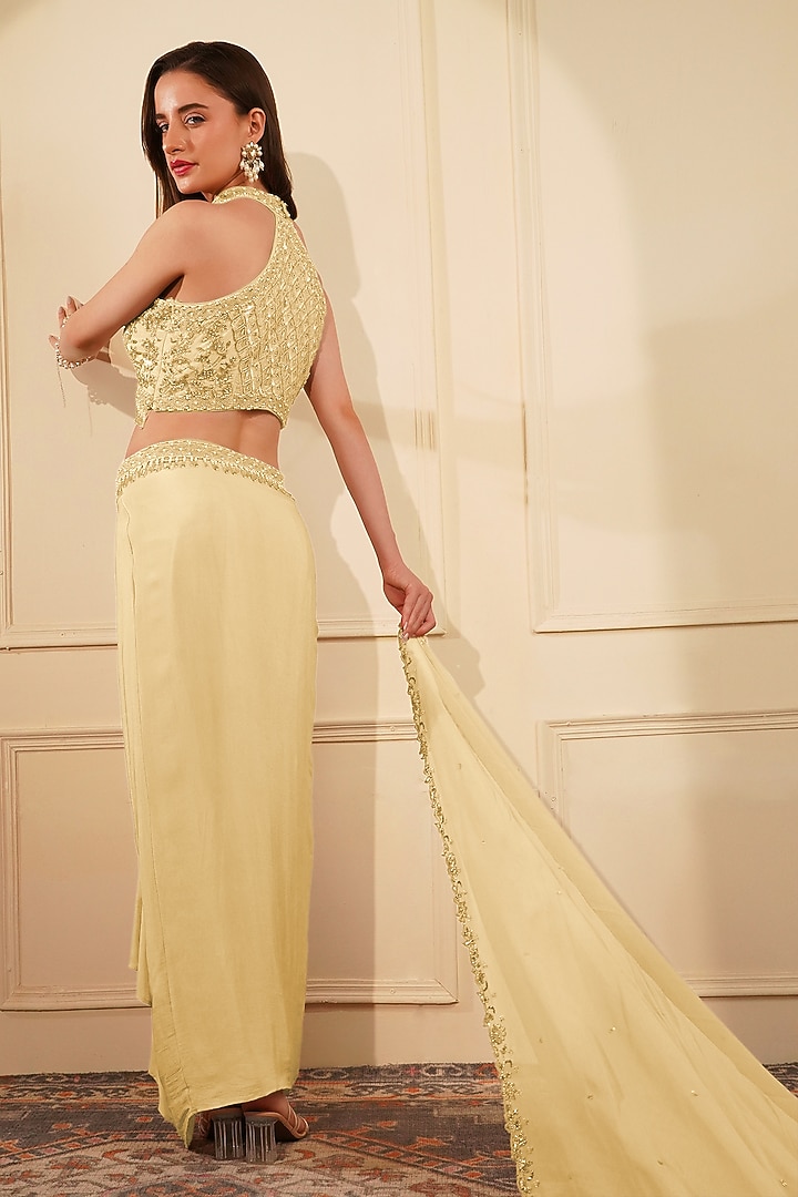 Cream Crepe Draped Skirt Set by Milu Madan at Pernia's Pop Up Shop