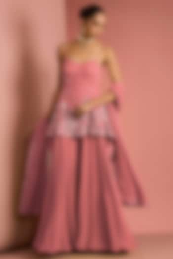 Coral Viscose Georgette Party Wear Sharara Set by Milu Madan at Pernia's Pop Up Shop
