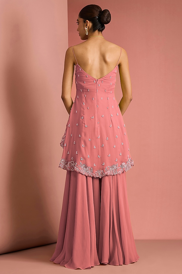 Coral Viscose Georgette Party Wear Sharara Set by Milu Madan at Pernia's Pop Up Shop