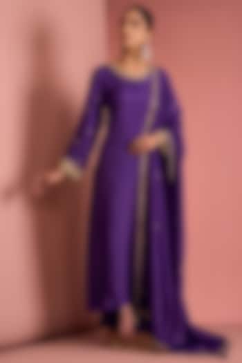 Dark Purple Viscose Silk Cutdana Embroidered Kurta Set by Milu Madan at Pernia's Pop Up Shop