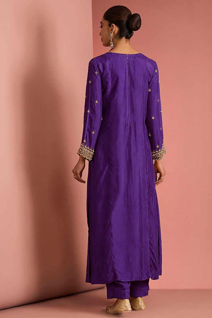 Dark Purple Viscose Silk Cutdana Embroidered Kurta Set by Milu Madan at Pernia's Pop Up Shop