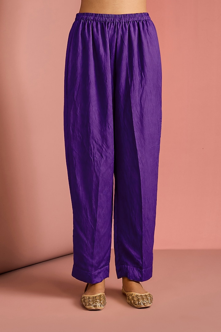 Dark Purple Viscose Silk Cutdana Embroidered Kurta Set by Milu Madan at Pernia's Pop Up Shop
