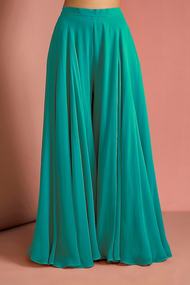 Sea Green Viscose Georgette Party Wear Sharara Set by Milu Madan at Pernia's Pop Up Shop