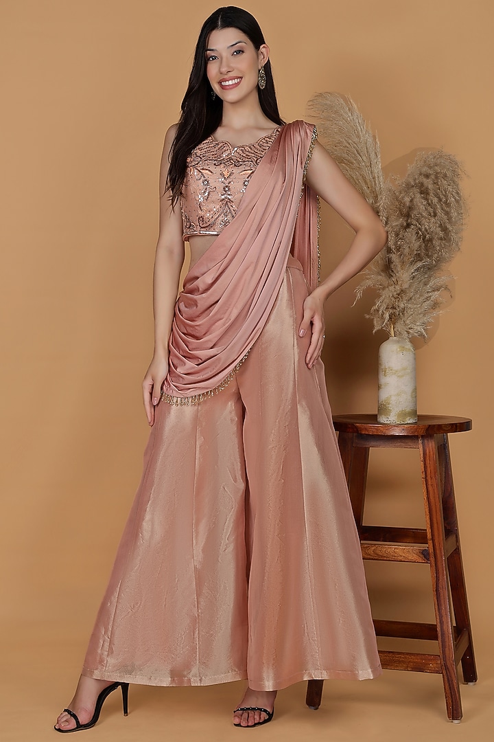 Light Peach Tissue Sharara Set by Milu Madan at Pernia's Pop Up Shop
