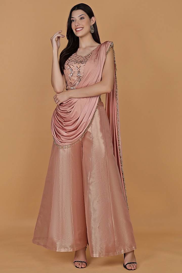 Light Peach Tissue Sharara Set by Milu Madan at Pernia's Pop Up Shop
