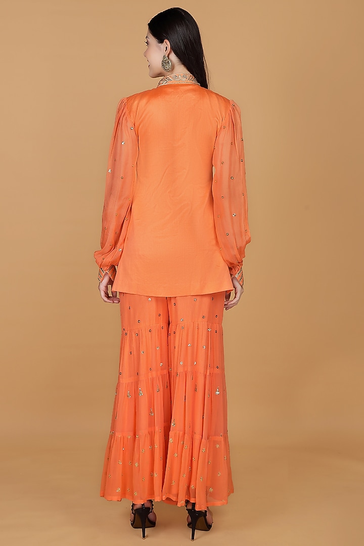 Orange Georgette Party Wear Sharara Set by Milu Madan at Pernia's Pop Up Shop