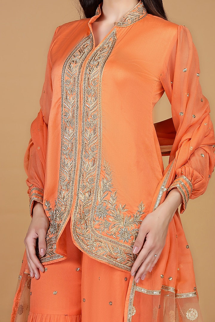 Orange Georgette Party Wear Sharara Set by Milu Madan at Pernia's Pop Up Shop