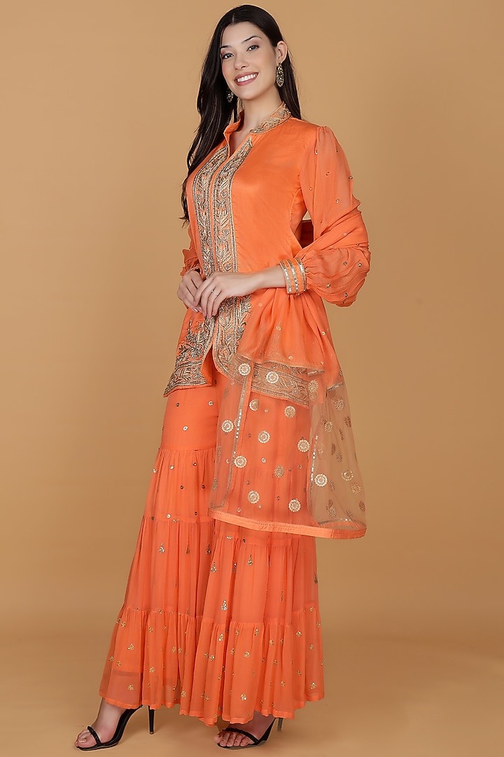 Orange Georgette Party Wear Sharara Set by Milu Madan at Pernia's Pop Up Shop