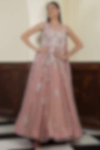 Nude Pink Net Sequins Embroidered Engagement Gown by Milu Madan at Pernia's Pop Up Shop