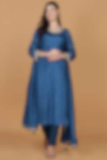 Persian Blue Opara Silk Cutdana Embroidered Kurta Set by Milu Madan at Pernia's Pop Up Shop