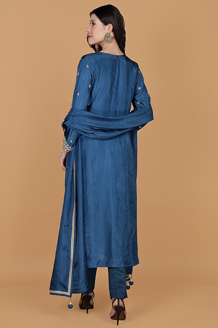 Persian Blue Opara Silk Cutdana Embroidered Kurta Set by Milu Madan at Pernia's Pop Up Shop