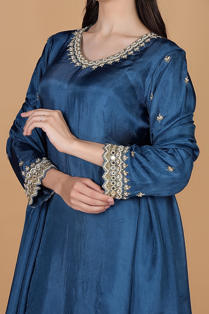 Persian Blue Opara Silk Cutdana Embroidered Kurta Set by Milu Madan at Pernia's Pop Up Shop