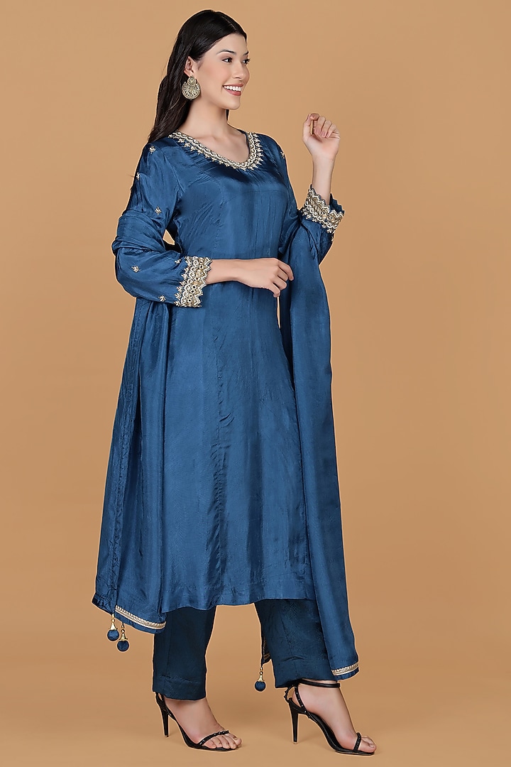 Persian Blue Opara Silk Cutdana Embroidered Kurta Set by Milu Madan at Pernia's Pop Up Shop