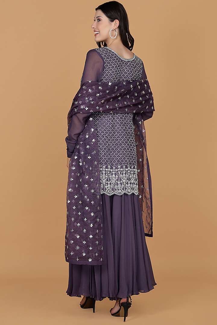 Dull Purple Georgette Party Wear Sharara Set by Milu Madan at Pernia's Pop Up Shop