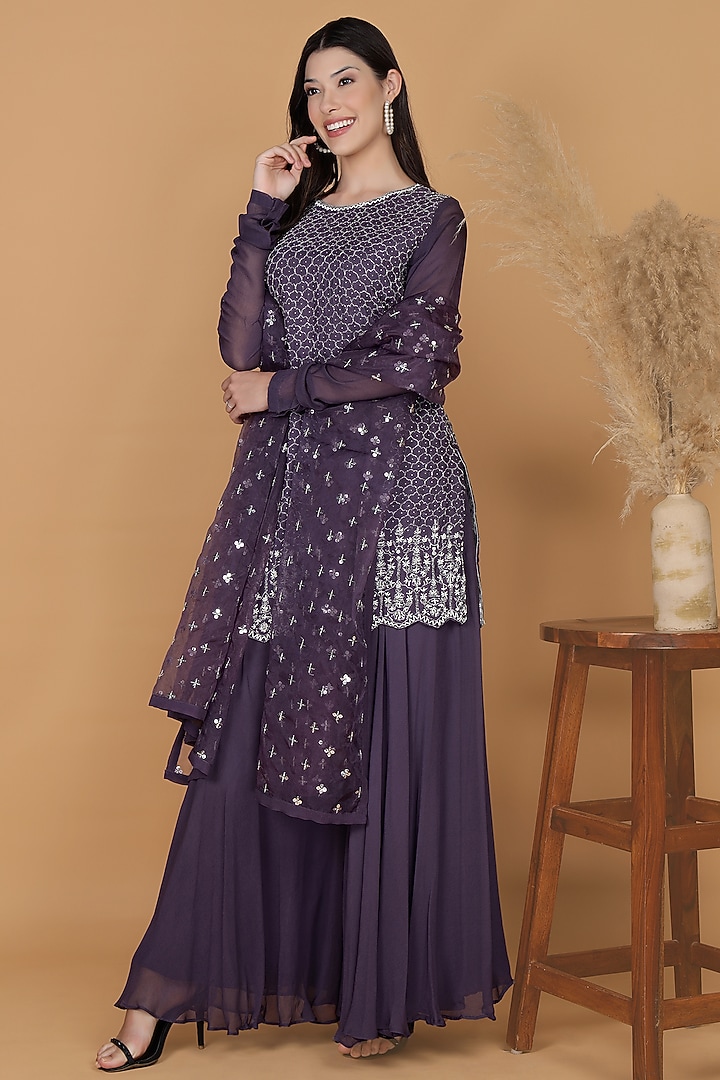 Dull Purple Georgette Party Wear Sharara Set by Milu Madan at Pernia's Pop Up Shop