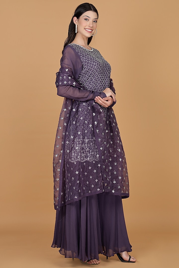 Dull Purple Georgette Party Wear Sharara Set by Milu Madan at Pernia's Pop Up Shop