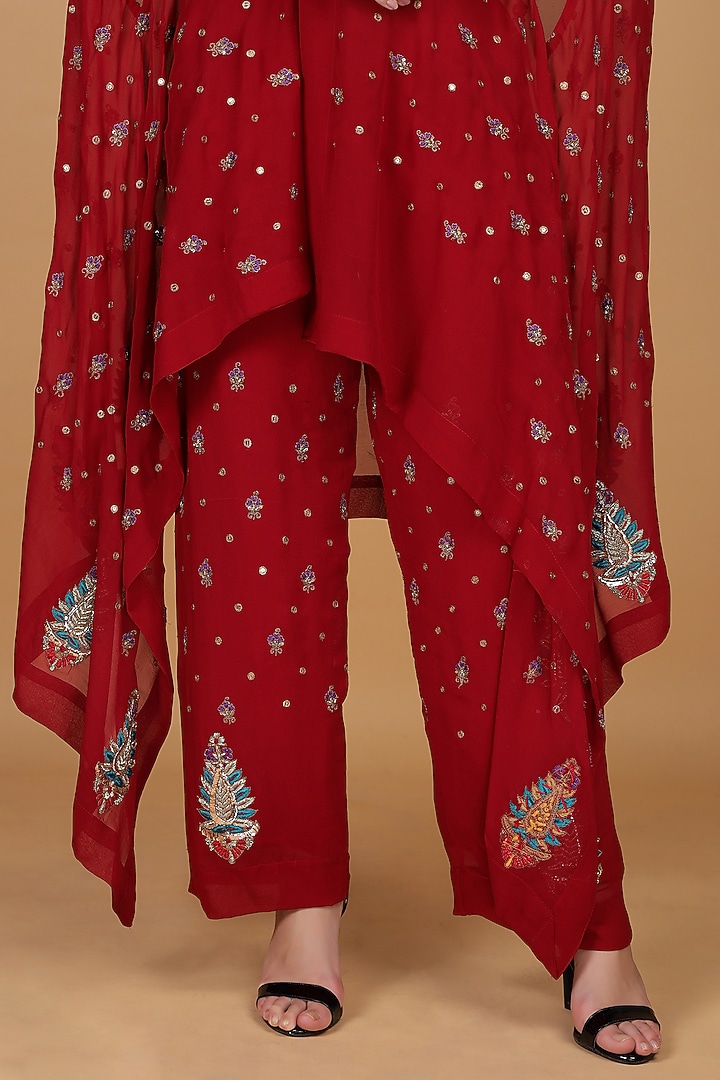 Maroon Georgette Dabka Embroidered Cape Set by Milu Madan at Pernia's Pop Up Shop