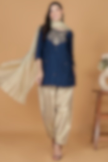 Persian Blue Silk Cutdana Work Kurta Set by Milu Madan at Pernia's Pop Up Shop