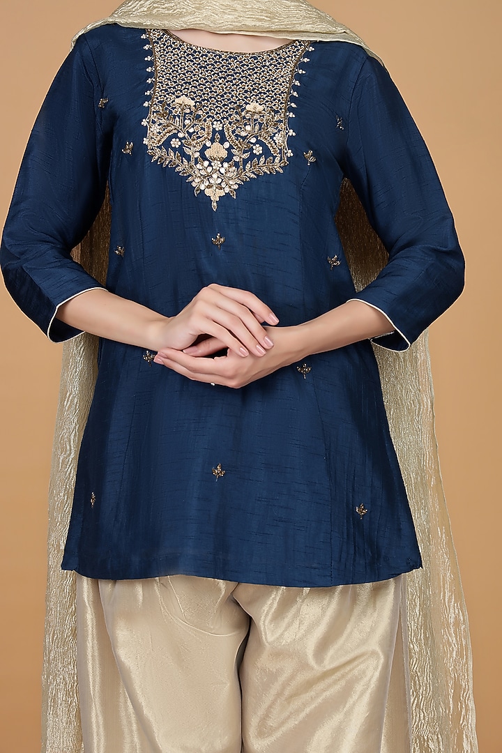Persian Blue Silk Cutdana Work Kurta Set by Milu Madan at Pernia's Pop Up Shop