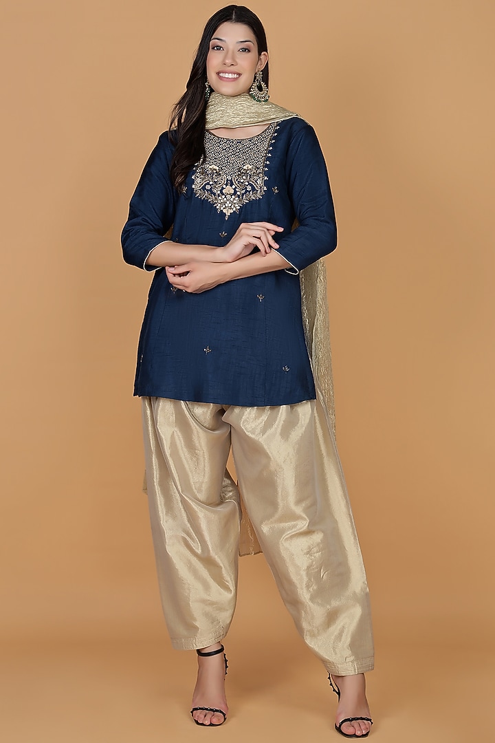 Persian Blue Silk Cutdana Work Kurta Set by Milu Madan at Pernia's Pop Up Shop