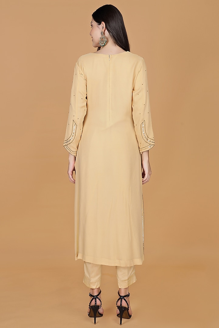 Beige Georgette Sequins Work Kurta Set by Milu Madan at Pernia's Pop Up Shop
