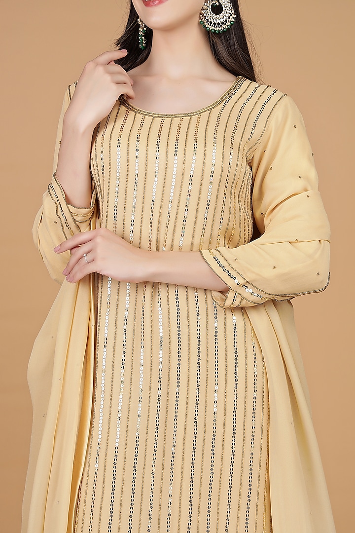 Beige Georgette Sequins Work Kurta Set by Milu Madan at Pernia's Pop Up Shop