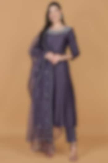 Dull Purple Chanderi Mirror Work Party Wear Anarkali Set by Milu Madan at Pernia's Pop Up Shop