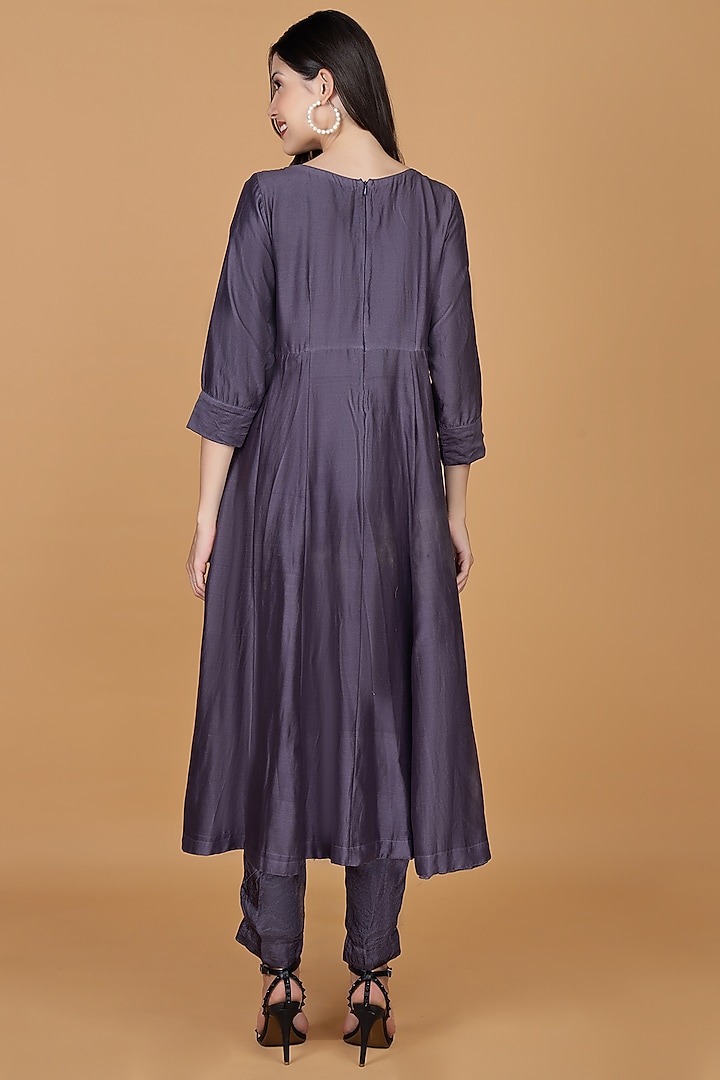 Dull Purple Chanderi Mirror Work Party Wear Anarkali Set by Milu Madan at Pernia's Pop Up Shop